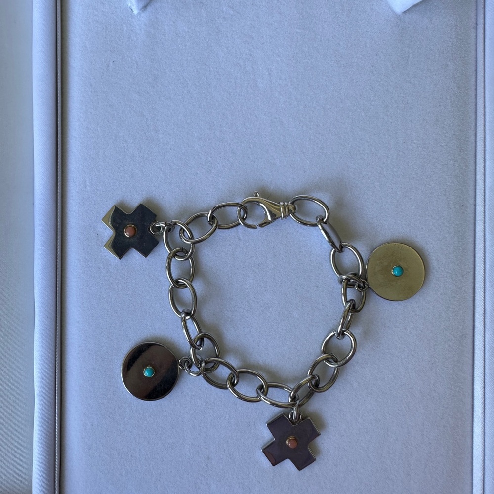 Designer PDL Stainless Steel 18kt Gold Charm Bracelet Made in Italy Boho Western - Picture 4 of 6